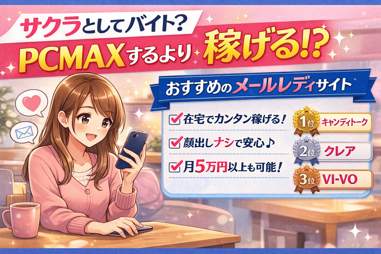 サクラとして在宅バイト?PCMAXするより稼げるおすすめのメールレディサイトを紹介